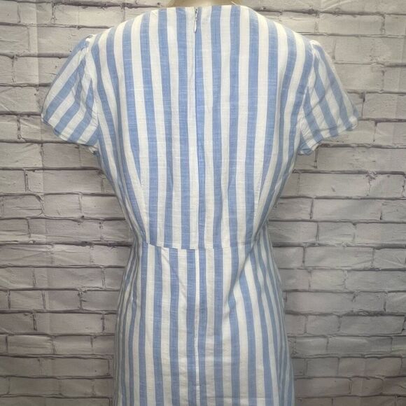 J.Crew Women's Blue White Striped Short Sleeve Wrap Dress Size 14 - Picture 2 of 10